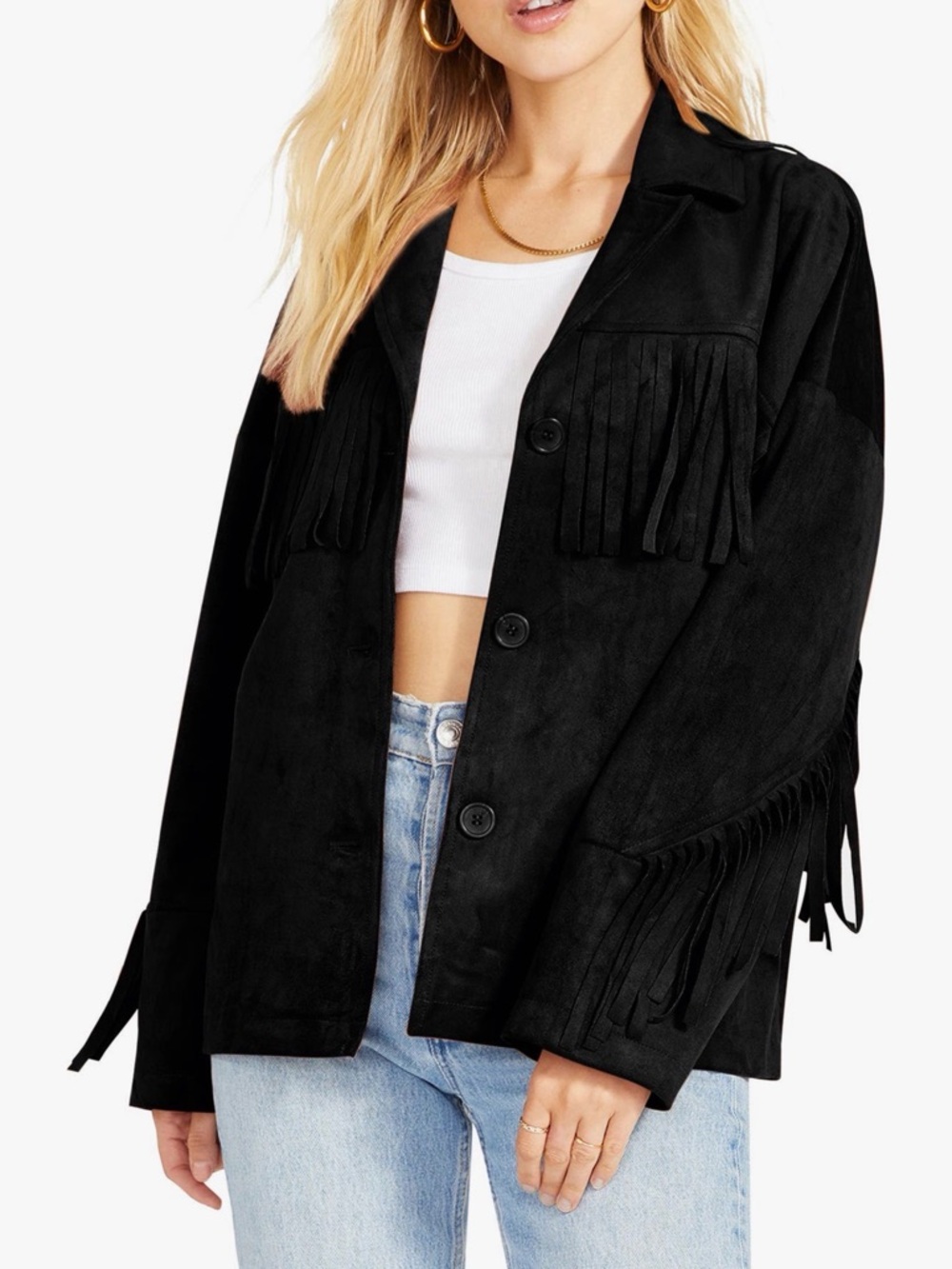 BB Dakota by Steve Madden Black Fringed Suede Jacket